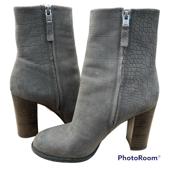 Sam Edelman Reyes Crocodile Heeled Short Boots Gray Women's Size 7 - Picture 5 of 6